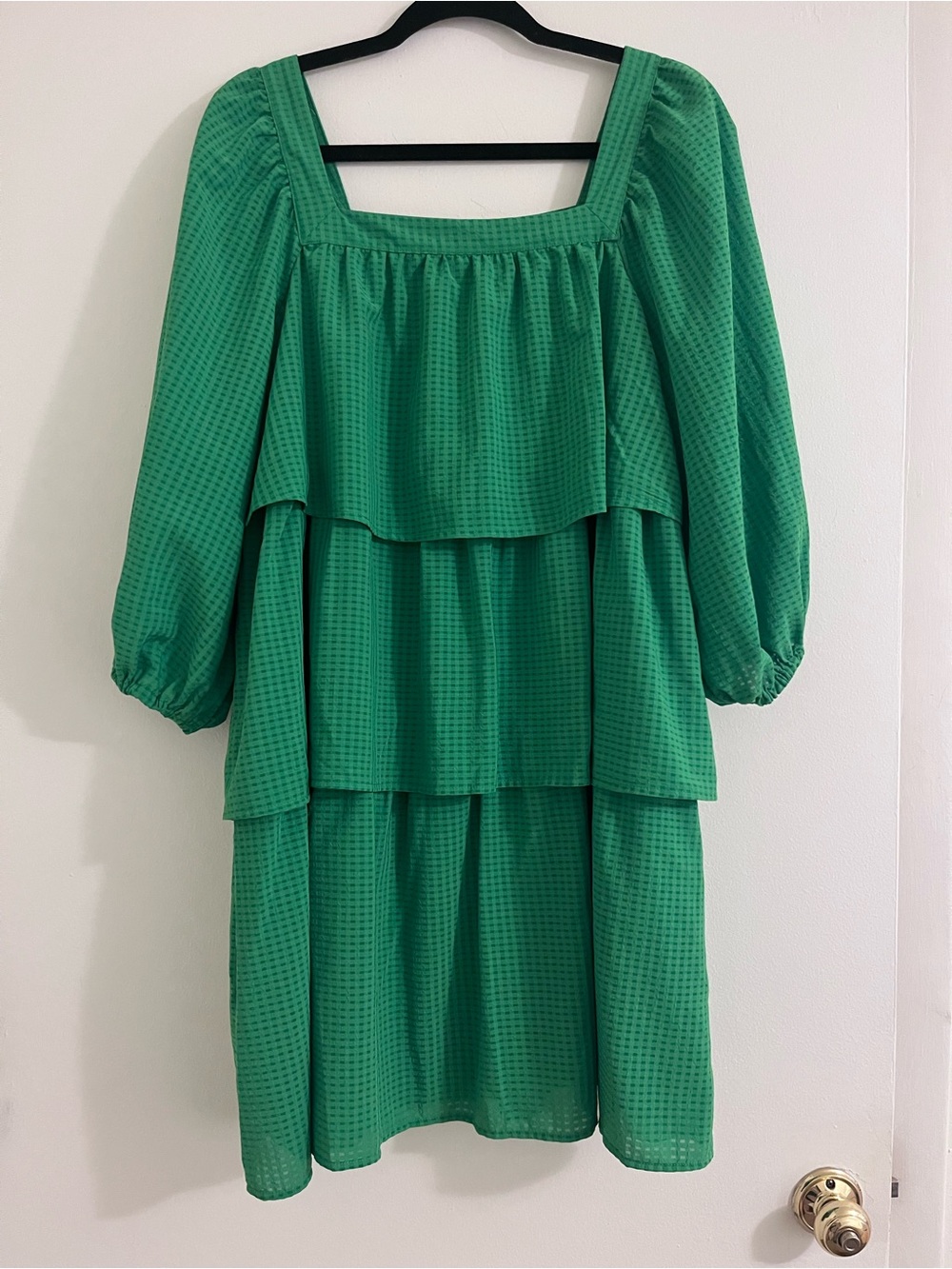 Who What Wear Lime Green Ruffle Dress with Puff Sleeves